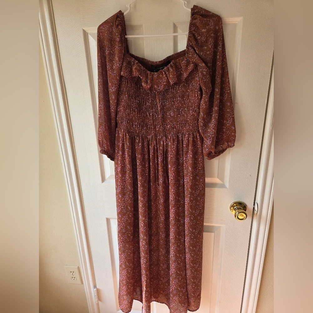 CODE X MODE Cottagecore Dress Sz M Rust Brown Floral Fall Boho Prairie - Picture 2 of 10